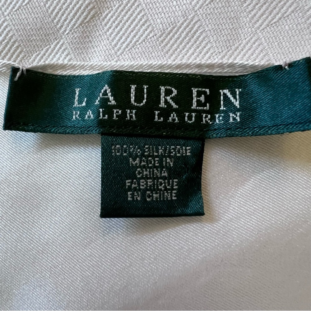 Lauren Ralph Lauren 100% Silk White and Navy Blue Polka Dot Scarf - Picture 8 of 11